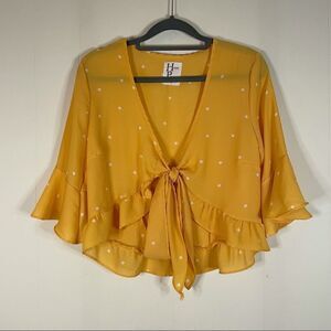 Haute Project Ruffle Sleeve Tie Front Crop Top